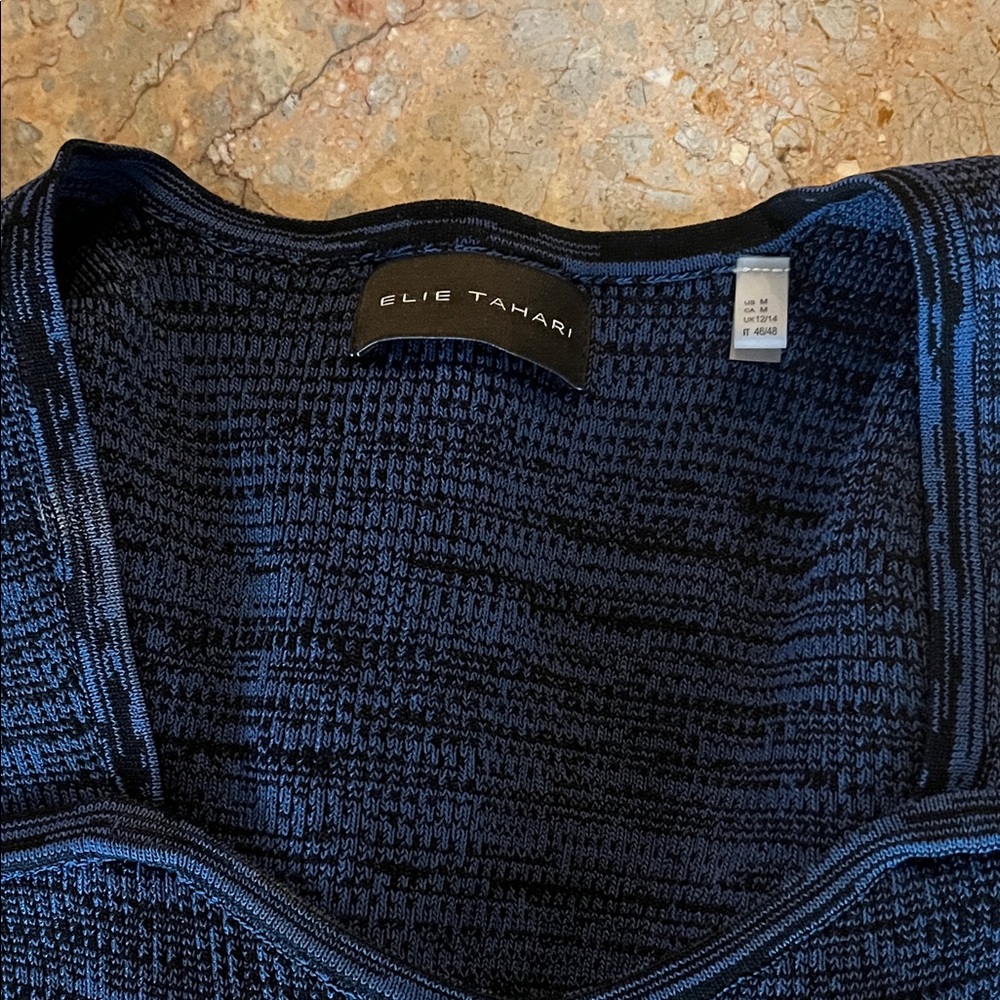New Without Tags Elie Tahari Deep Blue and Black Textured Knit Sweater